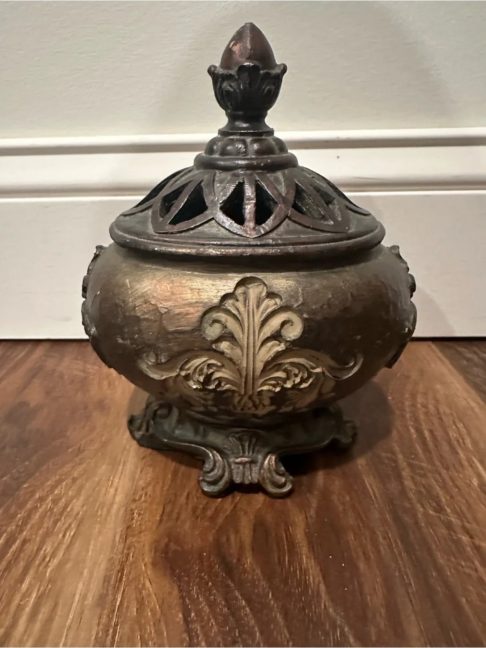 Ornate Antique-Style Decorative Jar in Aged Gold and Bronze
